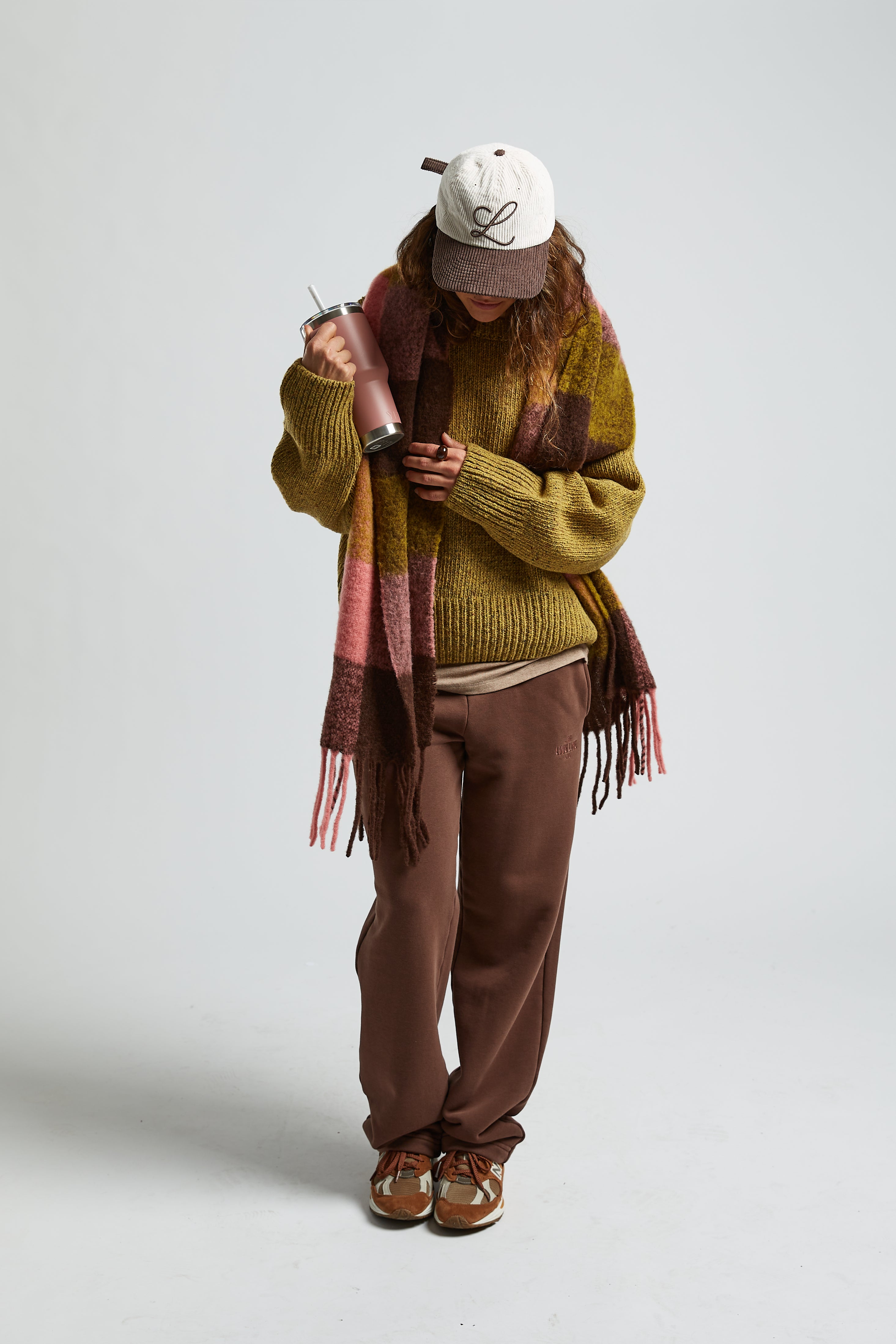 Szalik w kratę Alpaka Pink Brown - 6