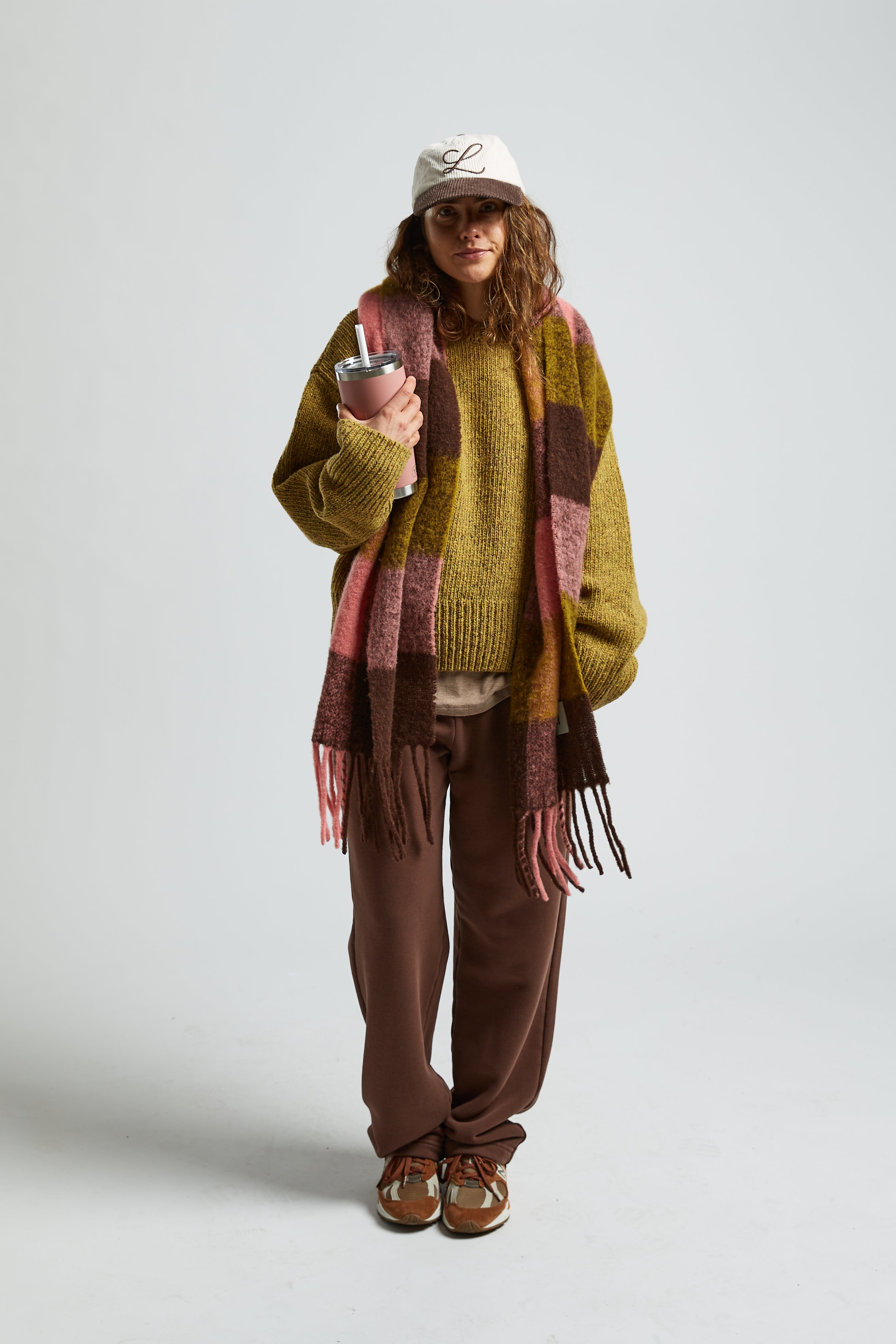 Szalik w kratę Alpaka Pink Brown - 8