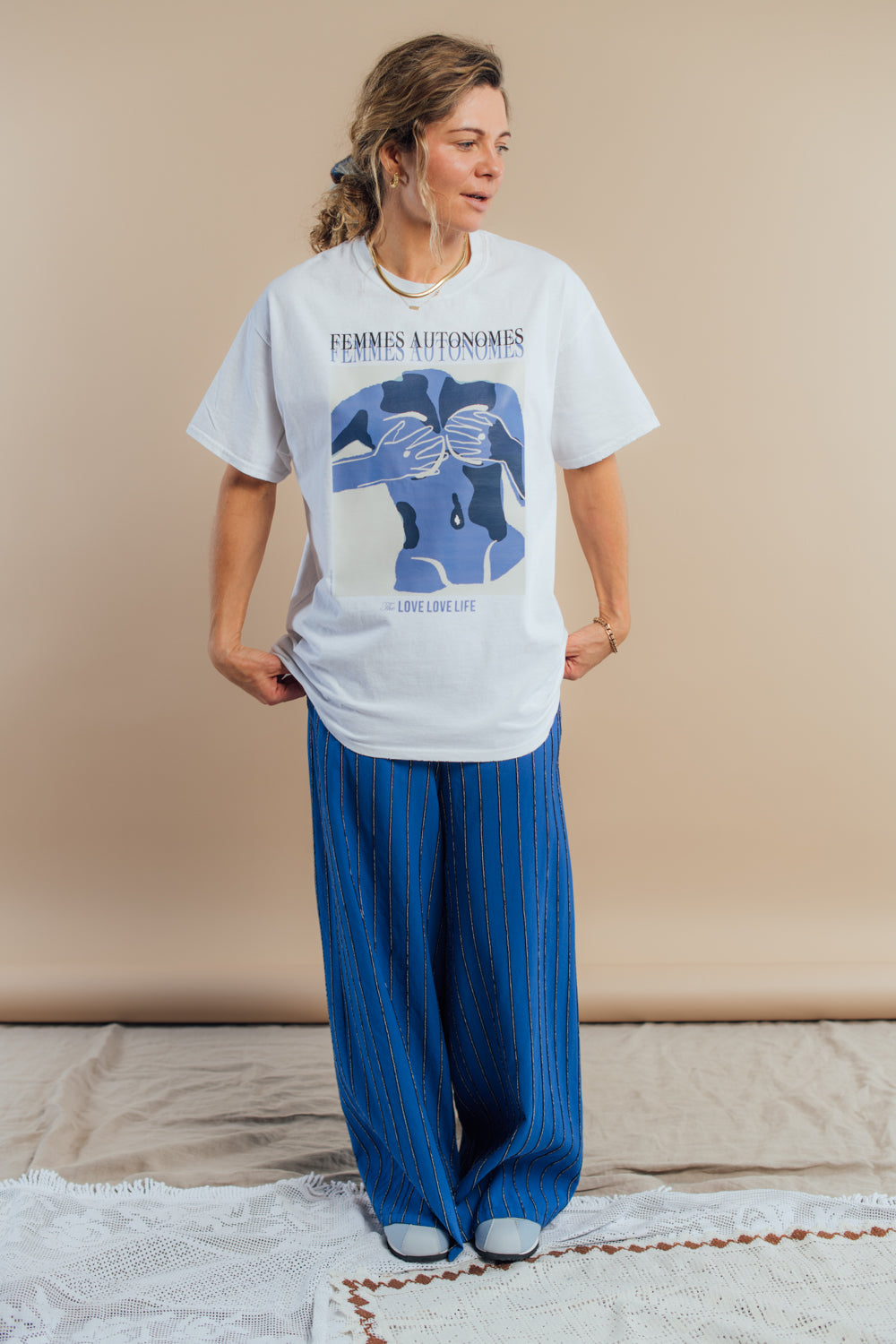 T-shirt Tan White Femmes - 4