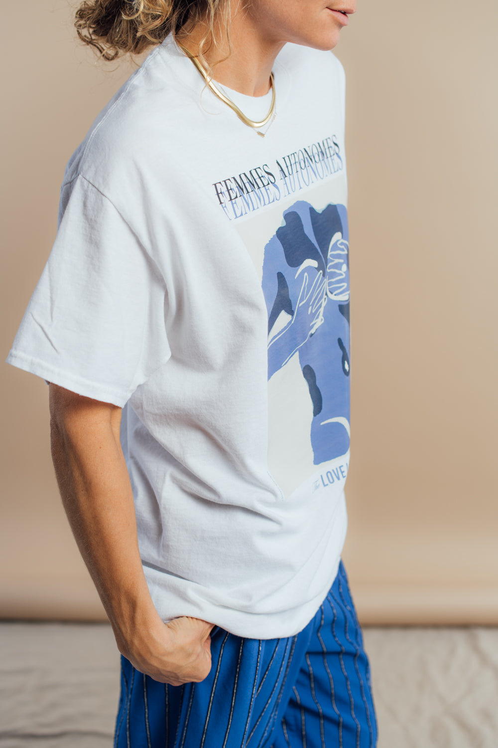 T-shirt Tan White Femmes - 3