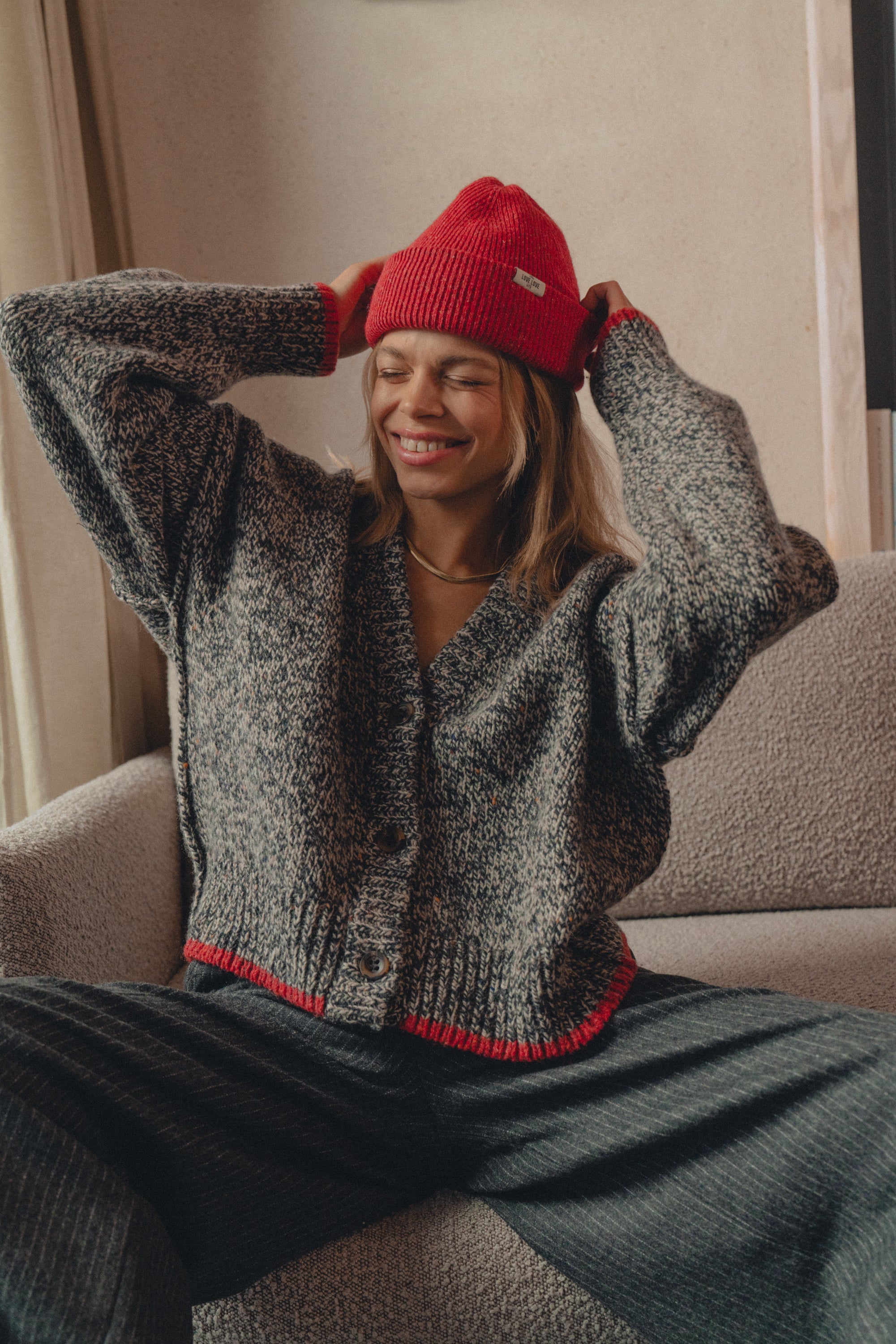 Sweter Como BL/Ecru Melange + Red - 1