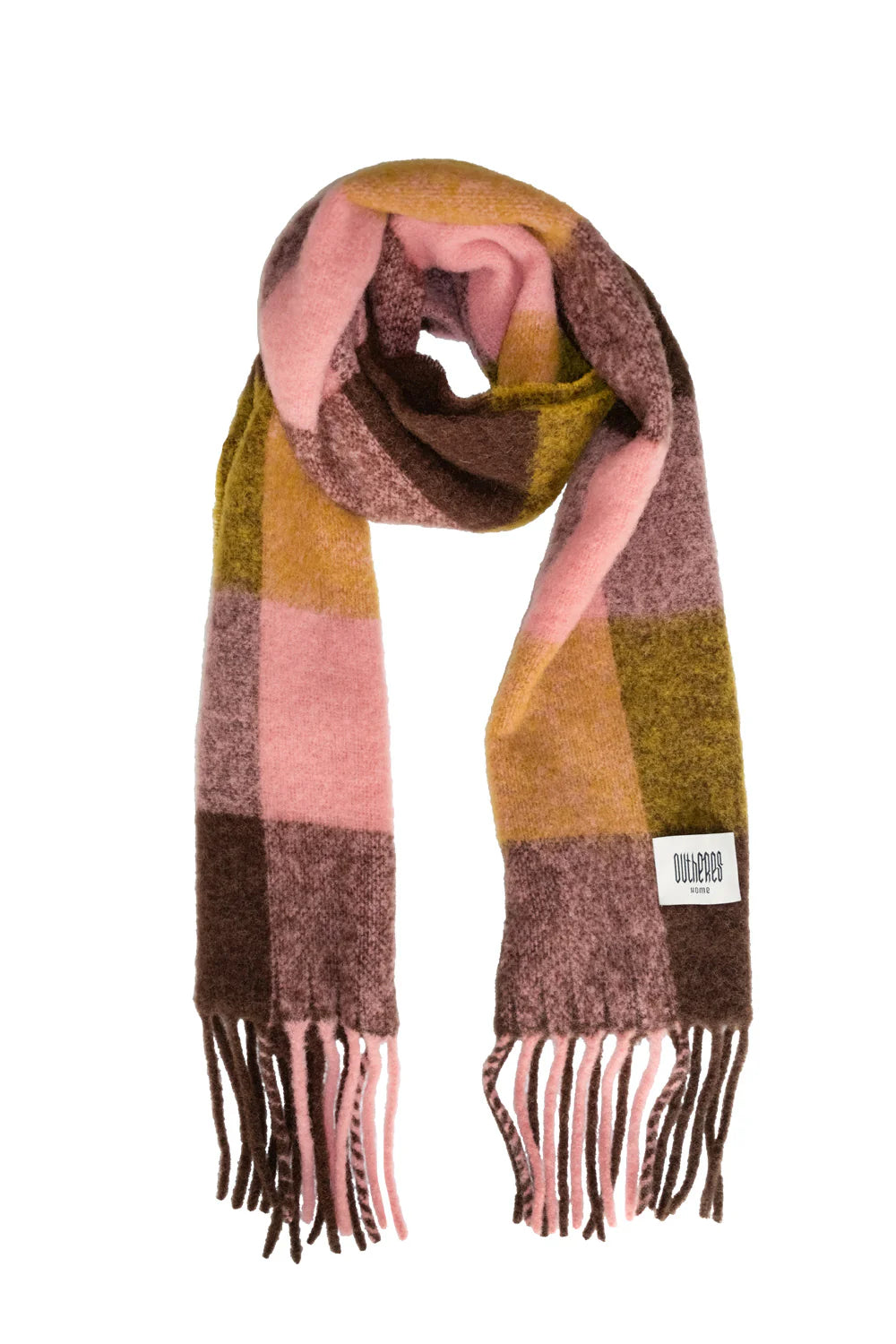 Szalik w kratę Alpaka Pink Brown - 5