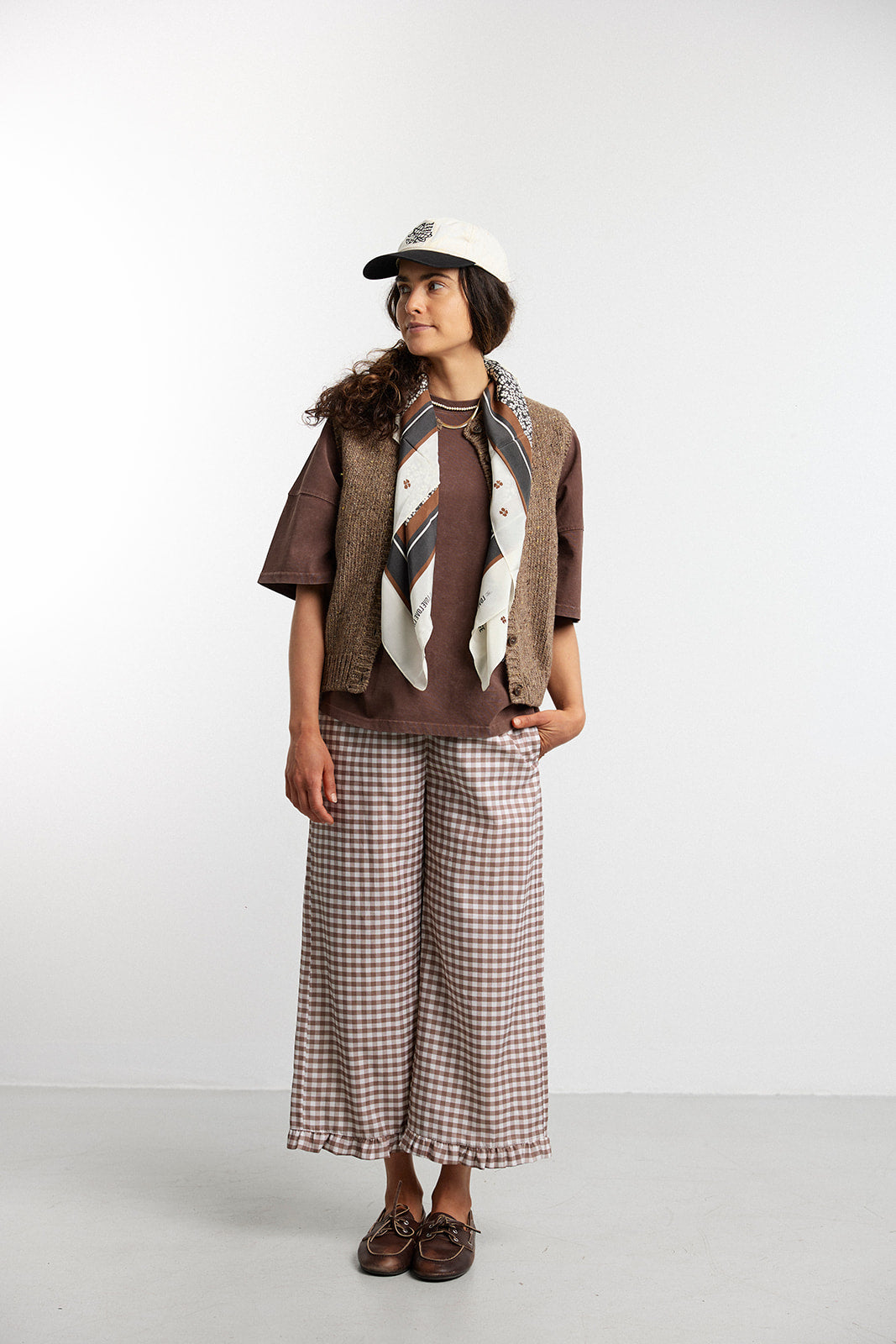 Brown Plaid Capri Pants