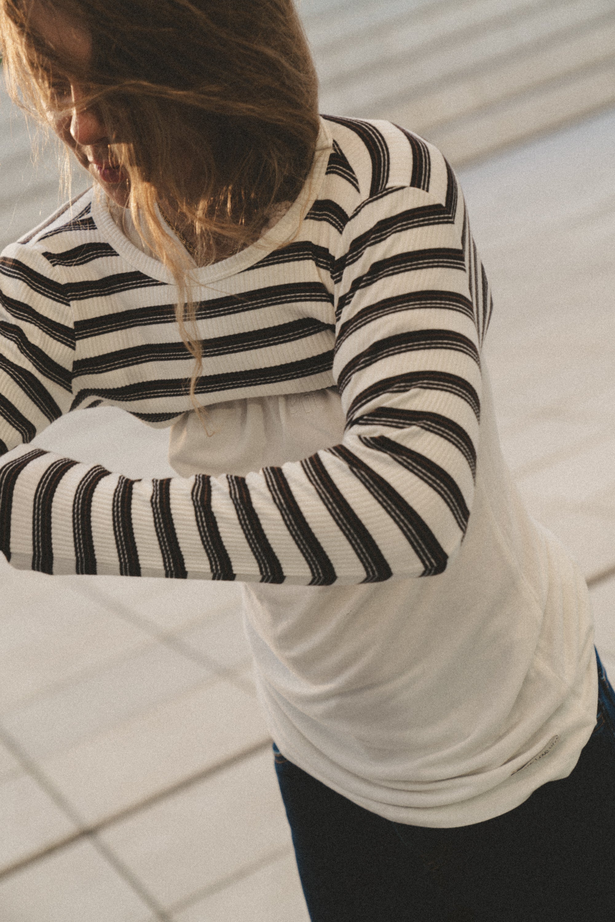 Longsleeve Linda Ecru/Brown Stripes