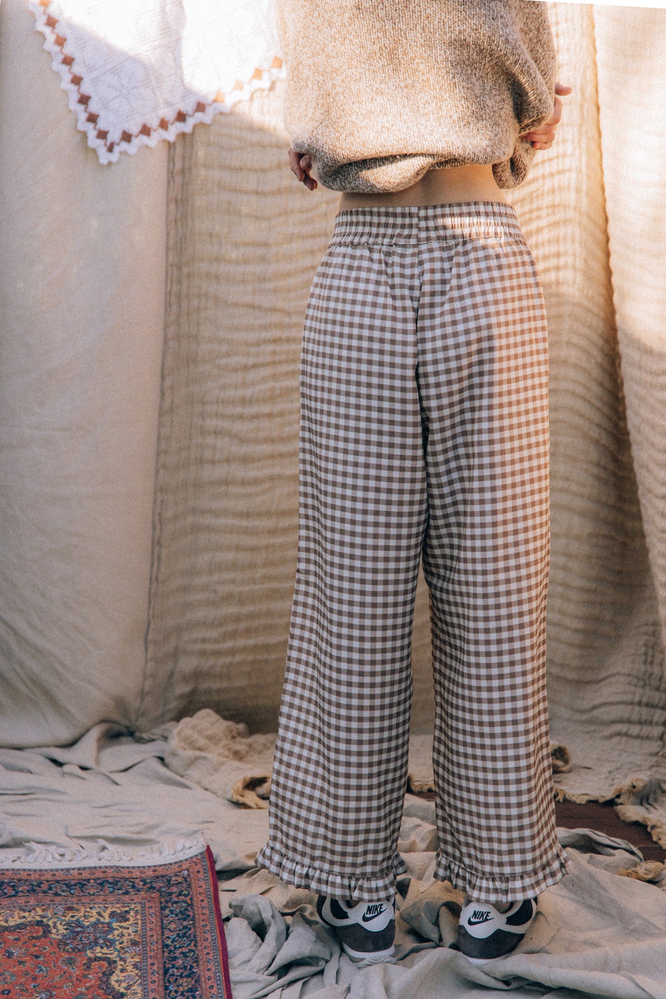 Spodnie Capri Brown Plaid x Qlauditta