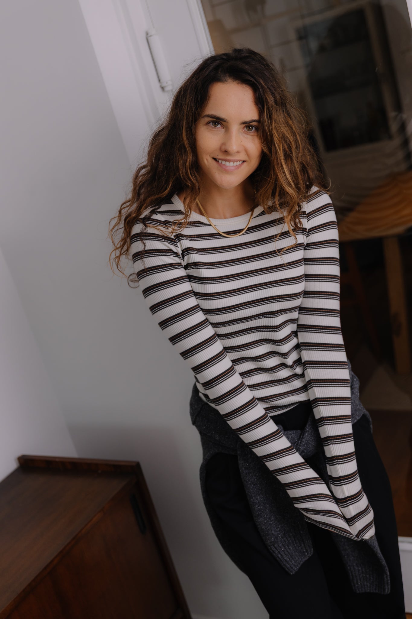 Longsleeve Linda Ecru/Brown Stripes - 7