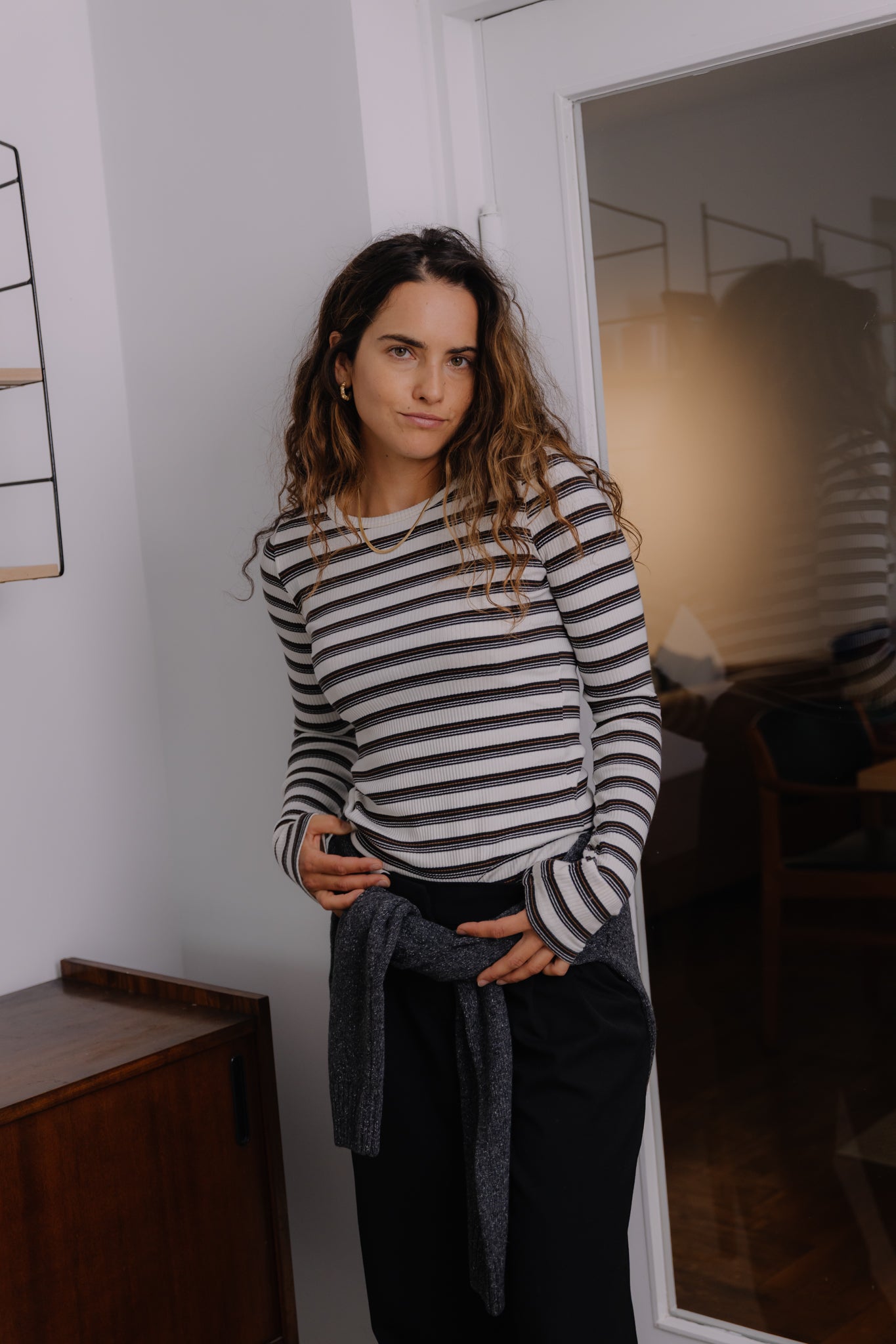 Longsleeve Linda Ecru/Brown Stripes