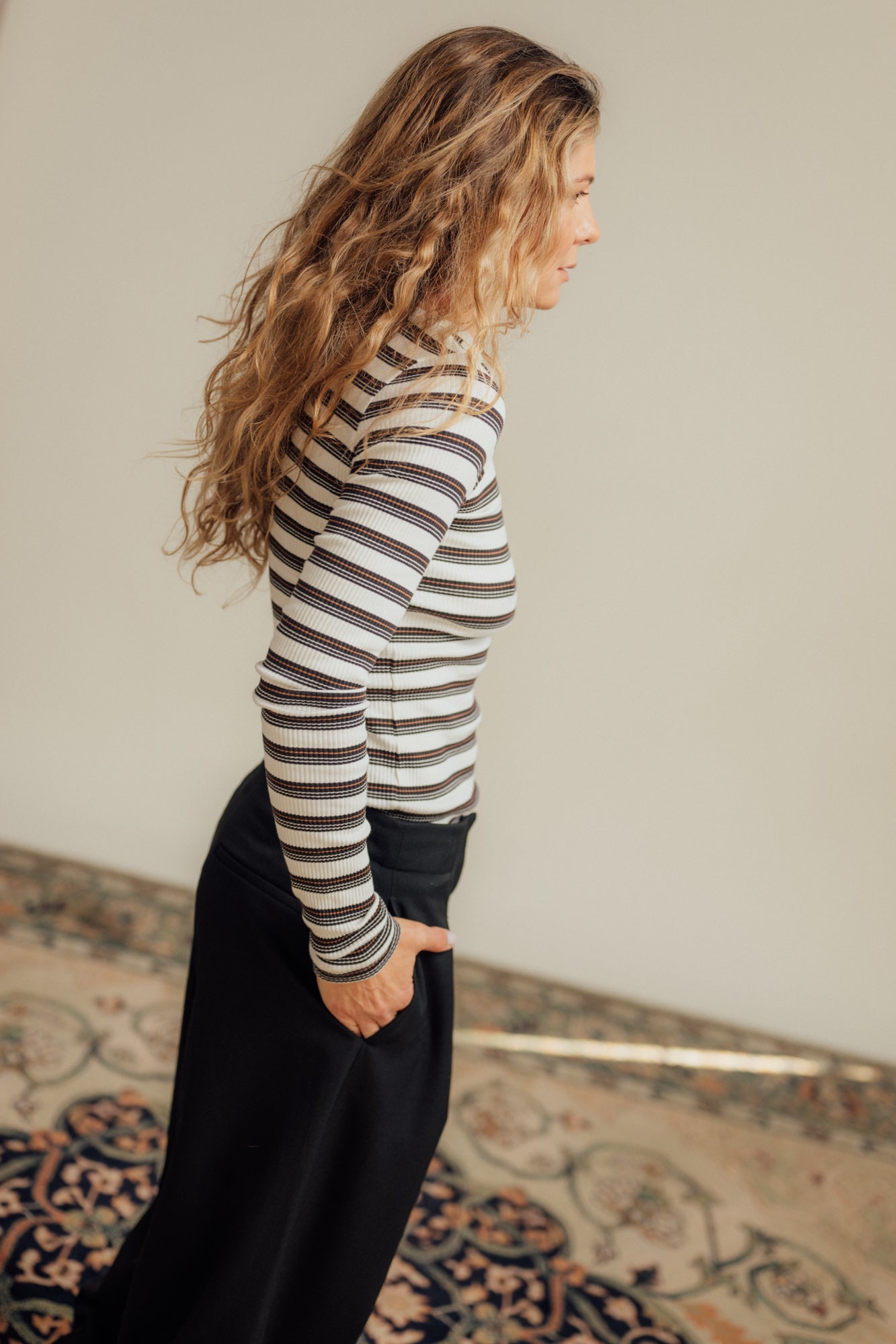 Longsleeve Linda Ecru/Brown Stripes