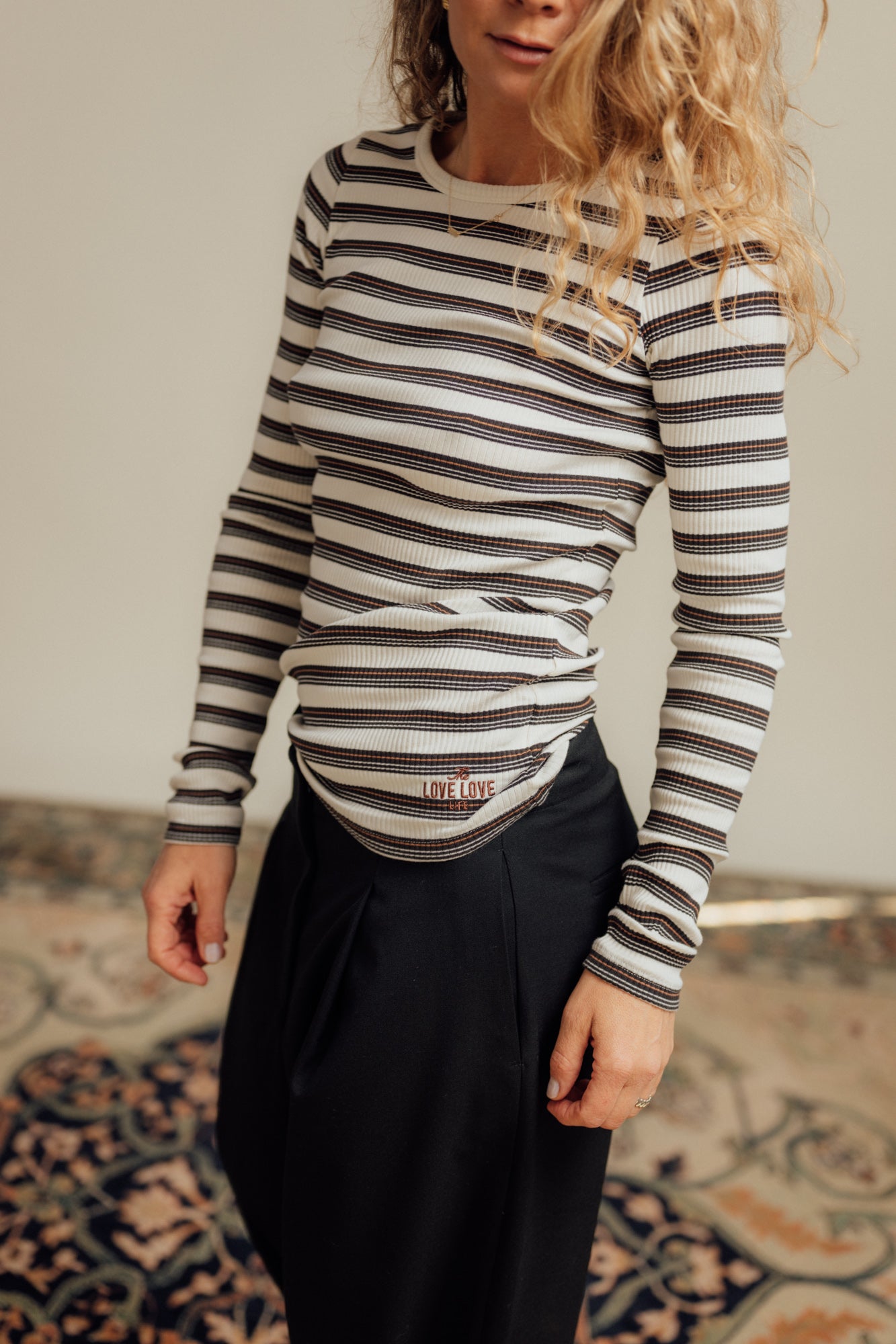 Longsleeve Linda Ecru/Brown Stripes