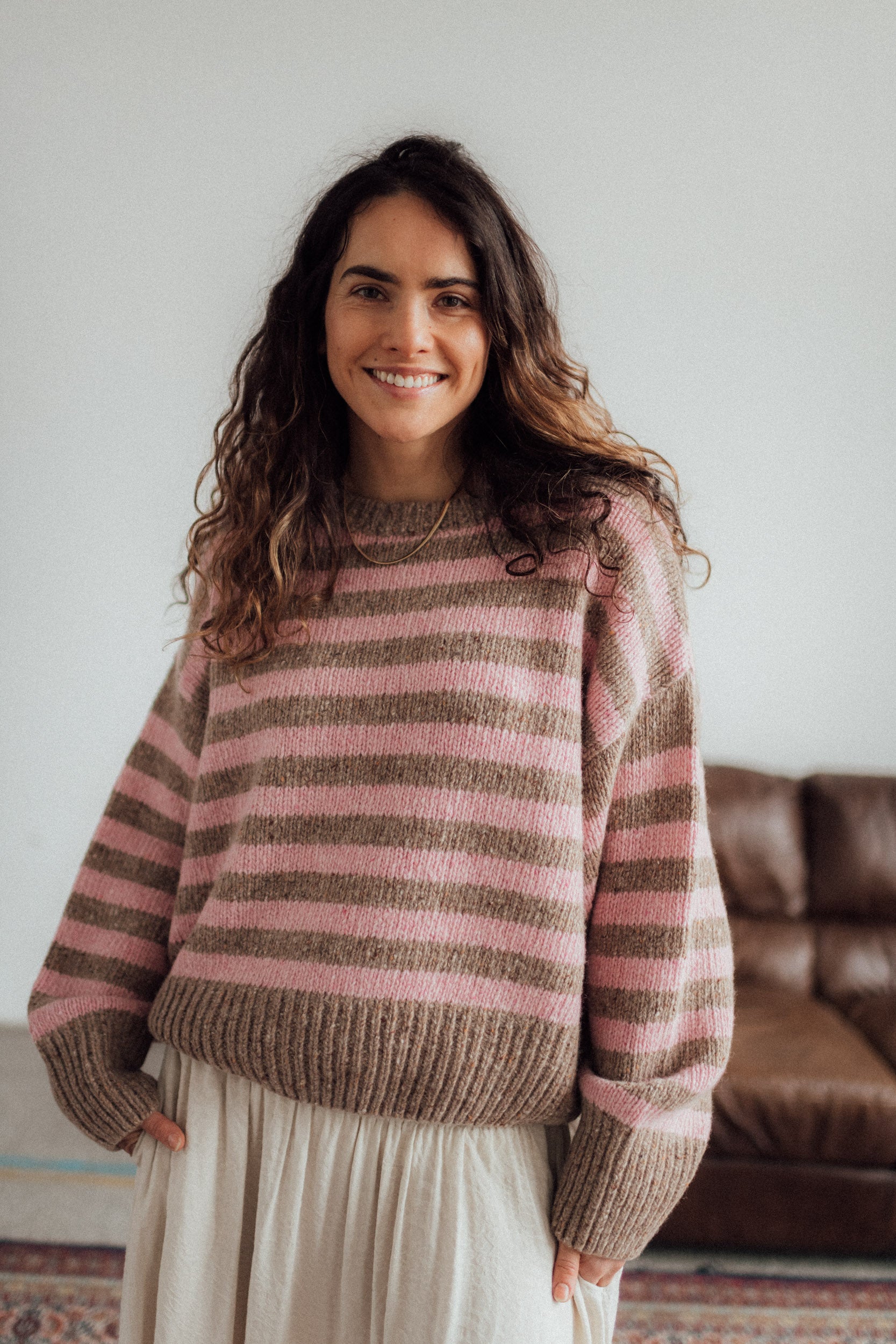 Sweter Cloud Pink/Brown Stripes