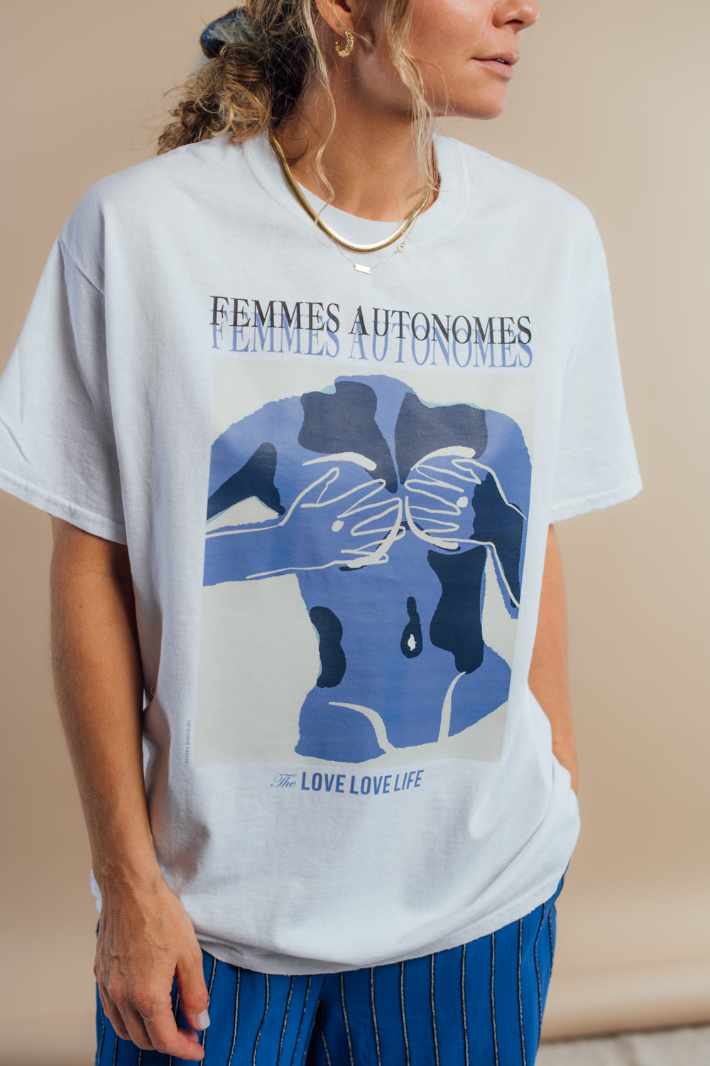 T-shirt Tan White Femmes