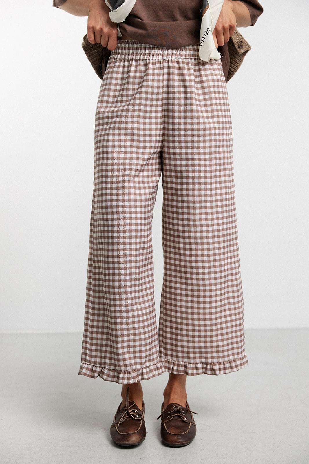 Brown Plaid Capri Pants